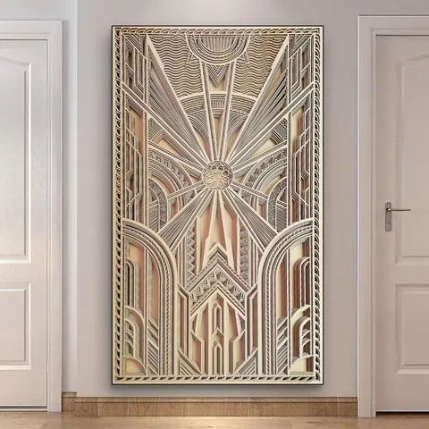 Pannello Decorativo da Parete in Legno Multistrato Mandala Geometrico di Lusso Rilievo Architettonico Tridimensionale Inciso a Laser per Soggiorno Casa
