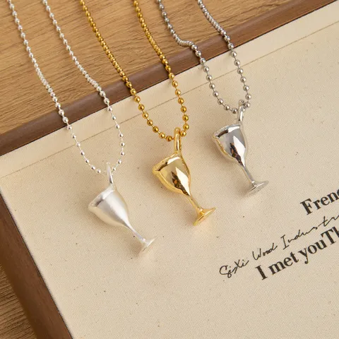 French Vintage Copper Alloy Goblet Pendant Long Necklace Electroplated Ball Chain Sweater Necklace For Women Luxury Style Jewelry