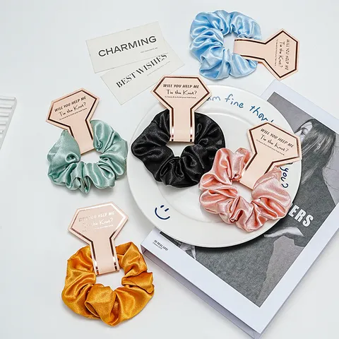 Elegant Satin Hair Scrunchie With Gold Stamping Card Gift For Bridesmaid Wedding Party Minimalist Women Elastic Hair Ties Hair Band Accessories