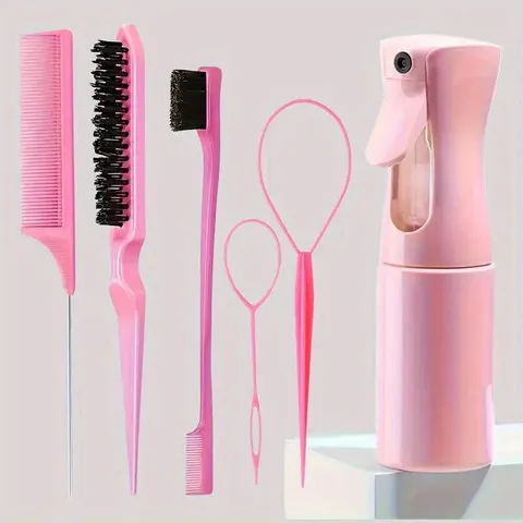 Professional Hair Styling Tool Set With Fine Mist Spray Bottle Rattail Comb Teasing Brush Edge Control Styling Comb Hair Loops Clips For Salon Home DIY
