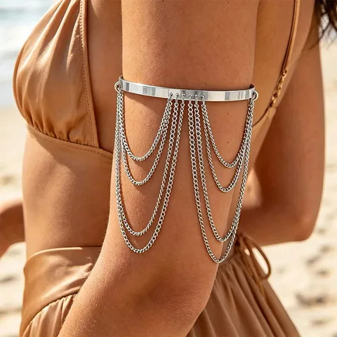 Bracciale a Polsino da Braccio Superiore Multistrato con Catena a Nappe in Metallo Punk Gioielli per il Corpo con Linee Geometriche alla Moda per la Festa della Donna