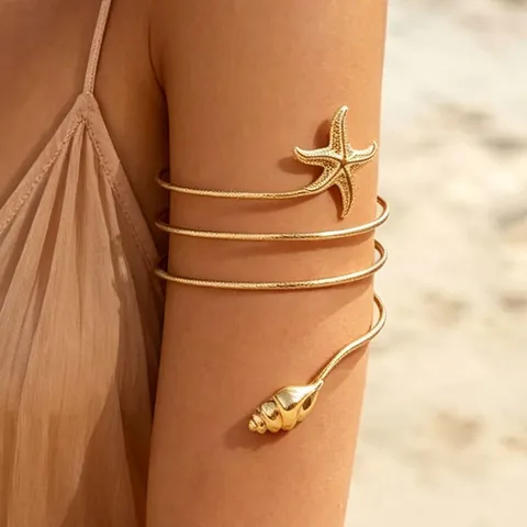 Braziale da Braccio a Spirale in Metallo Aperto Regolabile Stella Marina Conchiglia Bracciale per Donna Spiaggia Festa Vacanza Gioielli