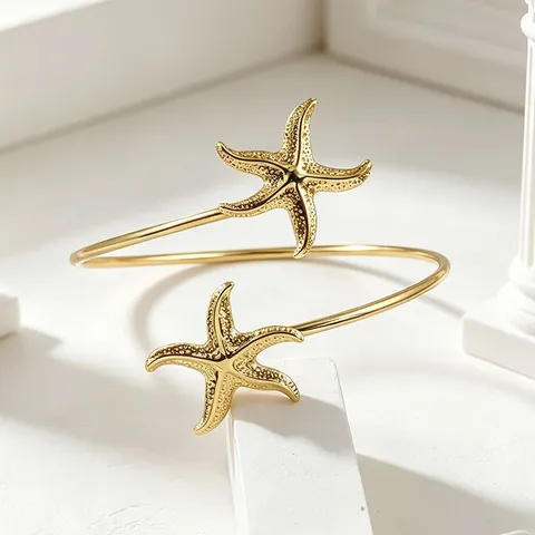 Bracciale da Braccio Minimalista in Metallo con Stella Marina Polsino Regolabile Aperto Stile Oceano Gioielli da Donna