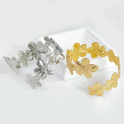 Brazalete de Brazo de Flor de Metal de Playa de Verano Para Mujeres Bohemio Abierto Ajustable Joyería Plateada de Oro Plata