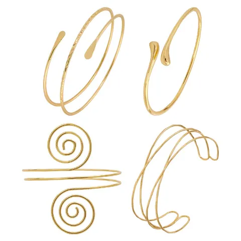 Fashion Metal Open Arm Cuff Bangle Bracelet Set Geometric Multi Layer Crossed Leaf Pattern Adjustable Bangle Jewelry For Women