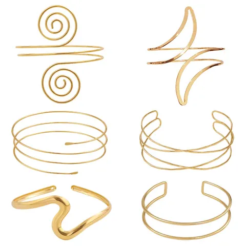 Punk Overdreven Multilaag Open Bovenarmband Verguld Glanzend Geometrisch Armring Sieraden Voor Dames Podiumshow Accessoires