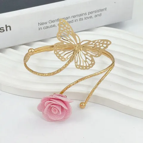 Fashion Metal Arm Cuff Bracelet Butterfly Camellia Flower Open Adjustable Armlet Cuff Curtains Buckle For Women Elegant Hand Jewelry