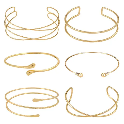 Bracciali da Braccio Aperti Punk in Metallo da Donna Svuotato Multistrato Geometrico Goccia d'Acqua Regolabile Gioielli di Moda