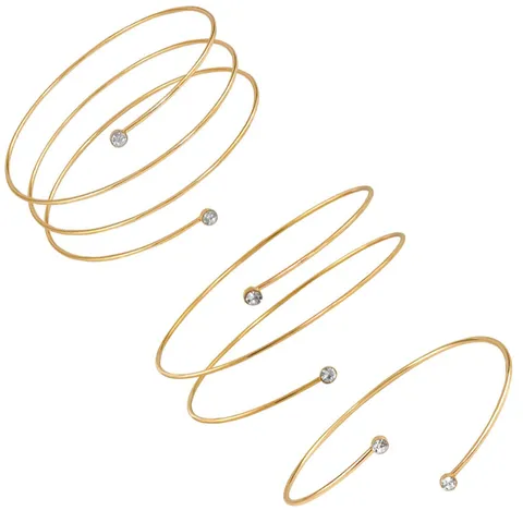 European American Fashion Multi Layer Geometric Spiral Armlet Adjustable Metal Open Upper Arm Cuff Rhinestone Bracelet Jewelry For Women