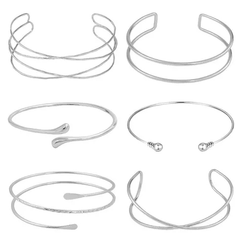 Bracciali da Braccio Aperti Punk in Metallo da Donna Svuotato Multistrato Geometrico Goccia d'Acqua Regolabile Gioielli di Moda