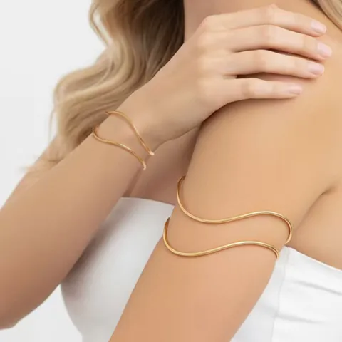 Bracciale da Braccio Minimalista Geometrico Cavo Regolabile Aperto per Donna Stile Ins Oro Argento Metallo Gioielli Accessorio