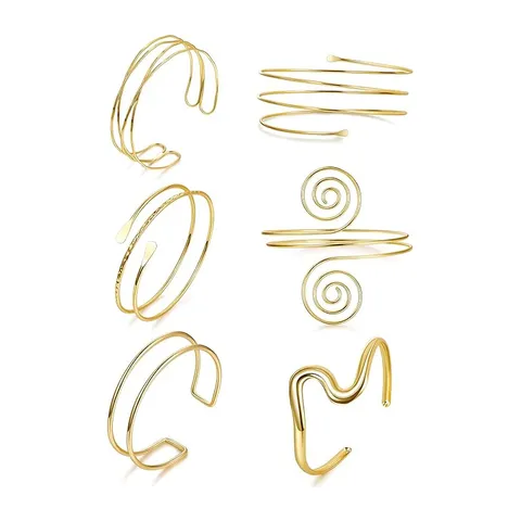 Western Fashion Metal Geometric Arm Cuff Set Wave Cross Multilayer Open Adjustable Upper Arm Bracelet For Women Jewelry Gift