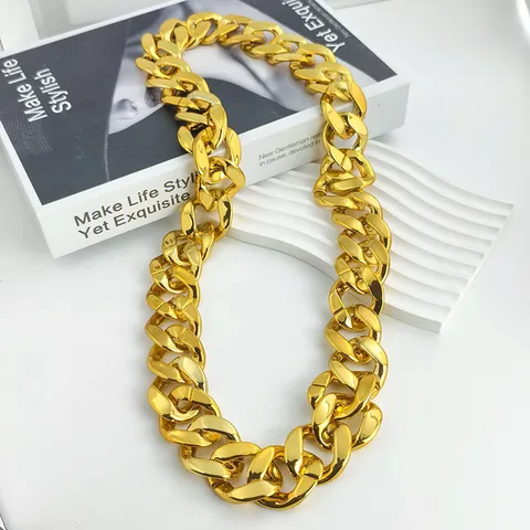 Hip Hop Plastic Resin Thick Big Gold Chain Necklace Electroplated Exaggerated Chunky Cuban Link Chain For Nightclub Party Men Women Jewelry