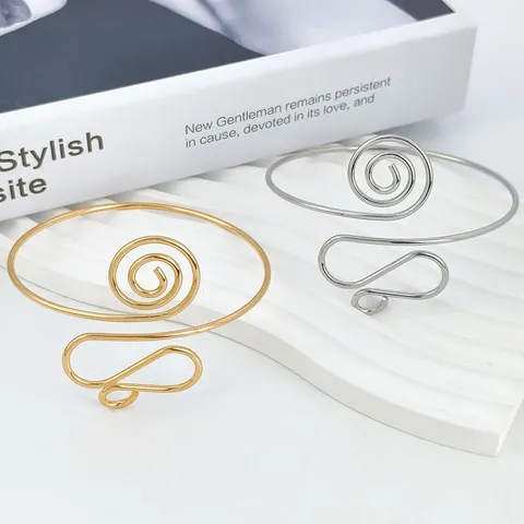 Moda Metallo Aperto Regolabile Bracciale Rigido Punk Spirale Svuotata Bracciale da Braccio Per Donna Uomo Linee Geometriche Gioielli