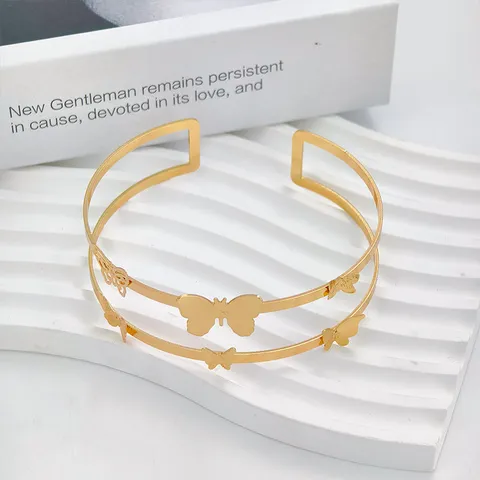 Bracciale da Braccio a Farfalla Cava Minimalista Bracciale Aperto in Metallo Alla Moda per Donna Accessorio Gioiello Elegante Placcato Oro Argento