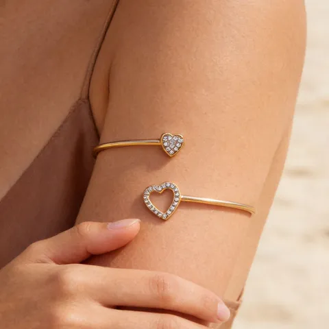 Mode Legering Strass Dubbel Hart Open Bovenarmband Voor Vrouwen Europees Overdreven Arm Cuff Armring Sieraden Cadeau