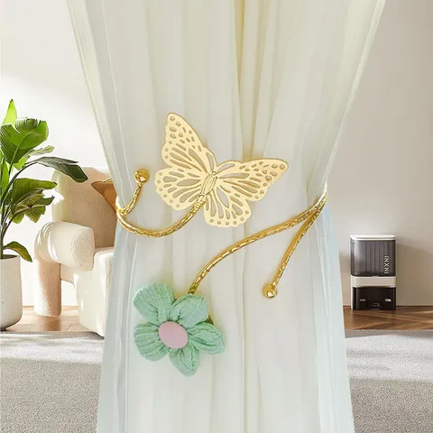 Luxury Metal Curtain Tieback Elegant Hollow Butterfly Arm Ring Personalized Flower No Punching Adjustable Curtain Clip Home Decor
