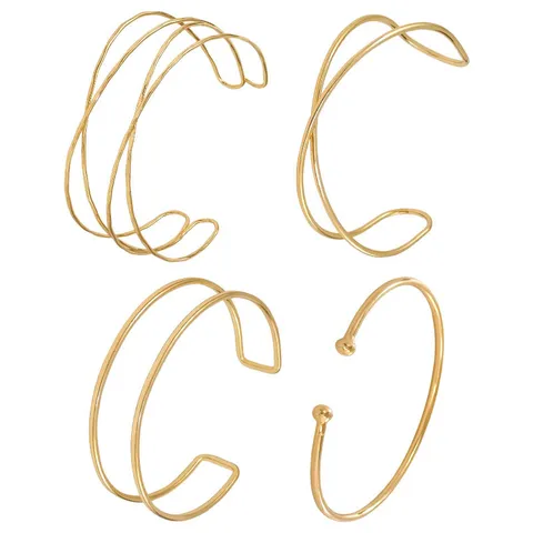 Fashion Metal Open Arm Cuff Bangle Bracelet Set Geometric Multi Layer Crossed Leaf Pattern Adjustable Bangle Jewelry For Women