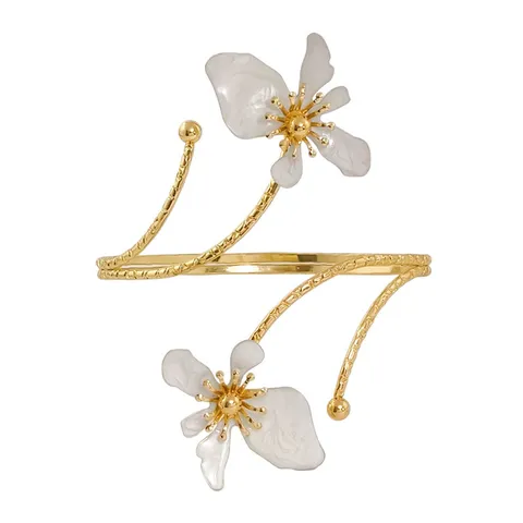 Western Personality Floral Metal Upper Arm Cuff Fashion Geometric Statement Jewelry Adjustable Open Flower Bangle Bracelet For Women Party Gift