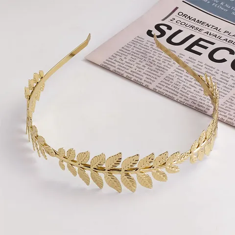 Barok Romeins Goud Blad Haarband Metalen Blad Armmanchet Open Armring Oorbellen Sieradenset Voor Bruids Bruiloft Vrouwen Griekse Godin Kroon Accent