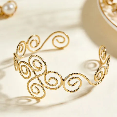 Bracciale da Braccio Aperto a Spirale in Lega Minimalista Vintage da Donna Stile Street Geometrico Vortice Gioielli