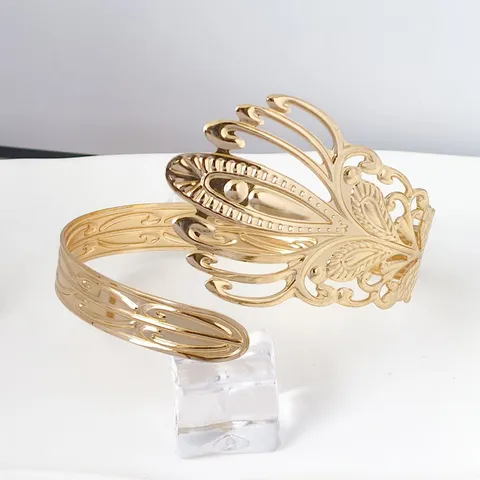 Vintage Metallo Aperto Bracciale da Braccio Francese Fenice Piuma Traforato Regolabile Braccialetto per Unisex Festa Gioielli