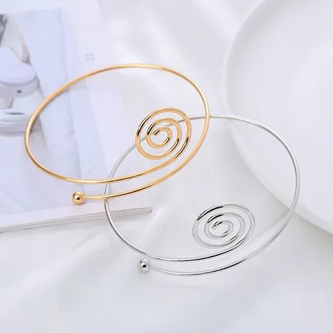 Bracciale da Braccio Aperto a Spirale in Metallo Minimalista Fascia da Braccio Regolabile Geometrico Sfera Gioielli per Donna Festa Regalo