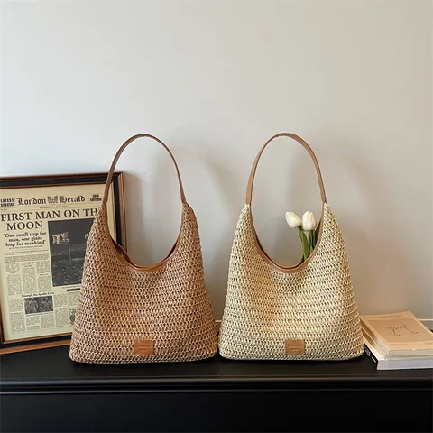 Borsa a Tracolla in Paglia Intrecciata Estate Spiaggia Vacanza Tote Bag Casual Grande Capacità Elegante Borsa Sottobraccio Per Donne