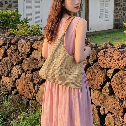 Borsa a Tracolla in Paglia Intrecciata Estate Spiaggia Vacanza Tote Bag Casual Grande Capacità Elegante Borsa Sottobraccio Per Donne