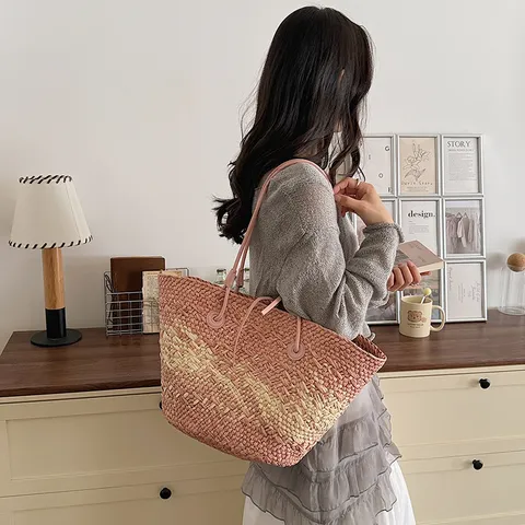 Grande Capacité Sac Cabas Tressé en Paille Femmes Voyage Décontracté Plage Épaule Sac à Main Vintage Vacances d'Été Sac Tressé