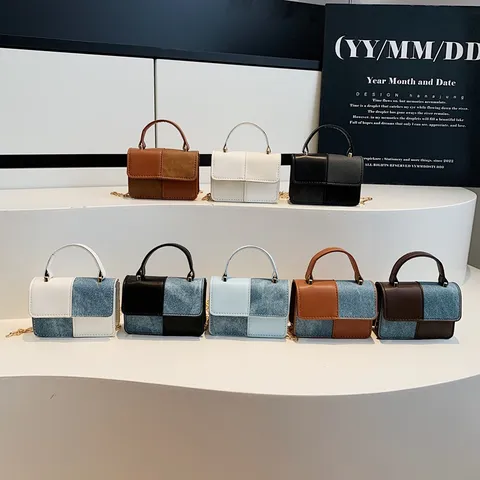 Sac Bandoulière Epaule en Cuir PU pour Femmes Vintage Couleur Contrastée Petit Sac à Main Carré Chaîne Métallique Quotidien