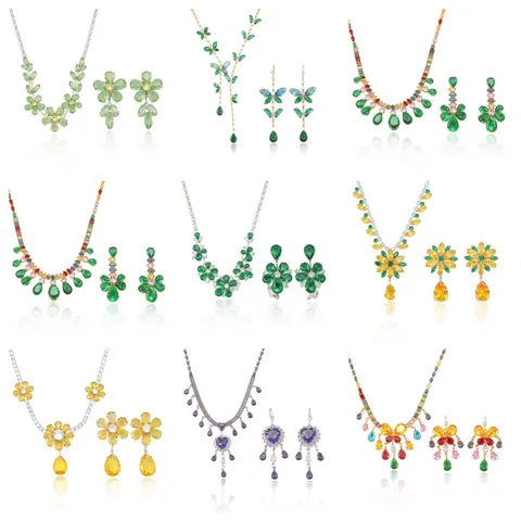 Western Style Multicolor Rhinestone Butterfly Flower Necklace And Earrings Titanium Steel Clavicle Chain Necklace Set For Women Jewelry