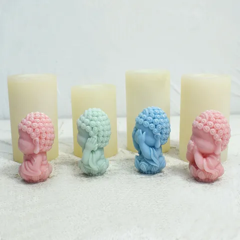 Zen Buddha Silicone Mold For Candle Making 3D Statue Plaster Craft Mold Mini Buddha Sculpture DIY Resin Fondant Molding Tool