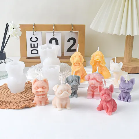 3D Puppy Silicone Mold Set Dog Shaped Scented Candle Gypsum DIY Mold Fondant Chocolate Baking Cake Decoration Craft Tools