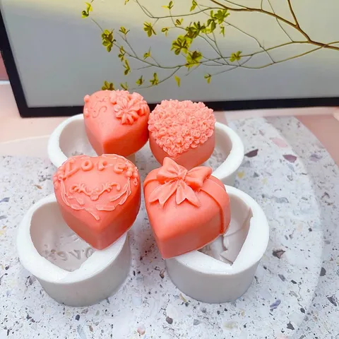 3D Herz Blume Silikonform DIY Duftkerze Gipsform Kiss Love Muster Fondant Schokolade Backwerkzeug Bastelform
