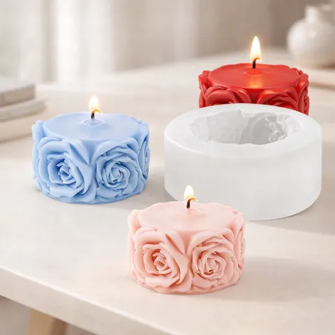 3D Cylinder Rose Silicone Mold Flower Embossed Aromatherapy Candle DIY Craft Handmade Soap Mousse Cake Bakeware Mold
