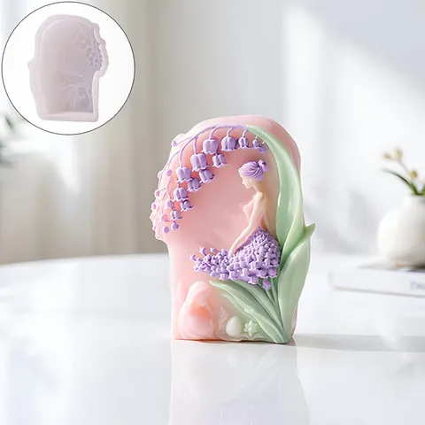3D Lily of the Valley Fairy Side Profile Girl Portrait Silicone Mold DIY Aromatherapy Candle Gypsum Soap Handmade Craft Mold