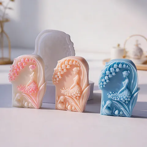 3D Lily of the Valley Fairy Side Profile Girl Portrait Silicone Mold DIY Aromatherapy Candle Gypsum Soap Handmade Craft Mold