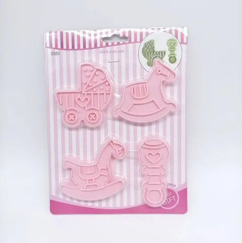 Cute Plastic Rocking Horse Stroller Rattle Cookie Mold Kit Three-Dimensional Press Fondant Cutters Baby Complementary Food DIY Baking Tools
