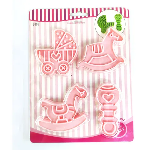 Cute Plastic Rocking Horse Stroller Rattle Cookie Mold Kit Three-Dimensional Press Fondant Cutters Baby Complementary Food DIY Baking Tools
