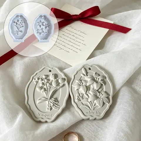 European Relief Lily Of The Valley Lily Silicone Mold For Gypsum Hanging Tag Aromatherapy Plaster Mold Car Diffuser Stone Wax Tablet DIY Craft