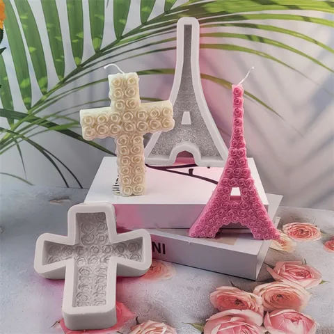 Molde de Silicona con Forma de Cruz de Flores de Rosa para Decoración de Velas Aromáticas DIY Herramienta de Repostería Hecha a Mano con Relieve Floral