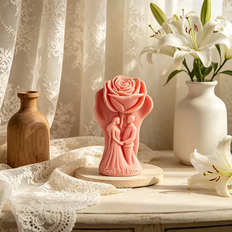 Romantisches Paar Umarmt Rose Herz Duftkerze Silikonform Lebensmittelqualität DIY Handwerk Duftwachs Seifenform Valentinsgeschenk