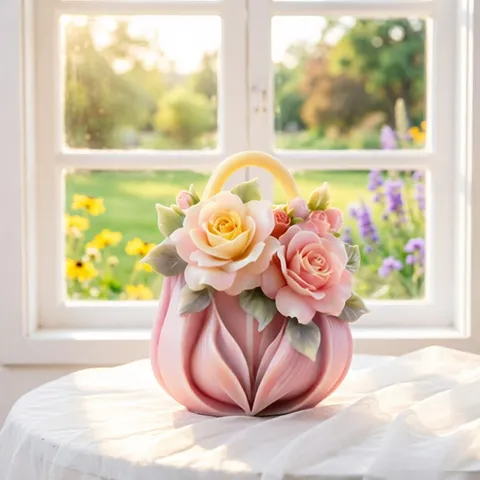 Stampo in Silicone Borsa a Fiori di Rosa 3D Forma di Borsa Floreale Retrò per Candele Fai da Te Gesso Resina Sapone Decorazione Borsa
