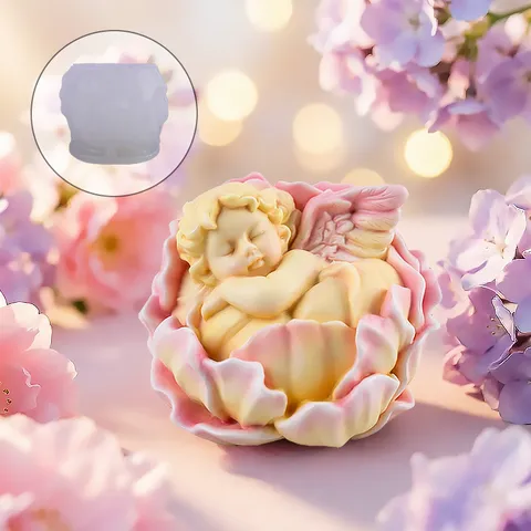 3D Sleeping Angel In Flower Silicone Mold For Aromatherapy Candle Gypsum Diffuser Stone Soap Ornament Making Tool Silicone