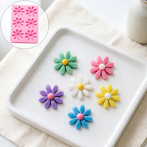 6-Hole Daisy Flower Silicone Mold Food Grade DIY Chocolate Cake Decorating Mold Baking Tool Pink Daisy Shape Fridge Magnet Resin Mold