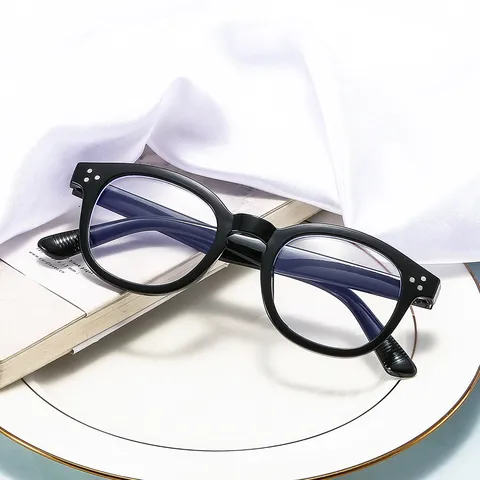 Gafas Anti-Luz Azul De Montura Redonda Retro Para Mujeres Hombres Color Gelatina Rayado Montura De Gafas De Moda Con Clavos De Arroz De Metal