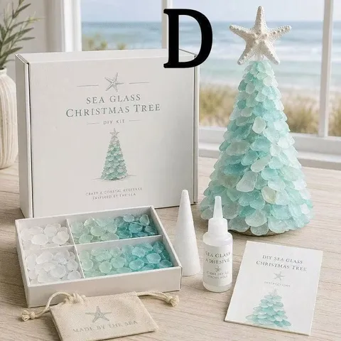 DIY Zeeglas Kerstboom Kust Oceaan Thema Handgemaakte Feestdecoratie Met Glasfragmenten Zeester Lijm En Montagehandleiding