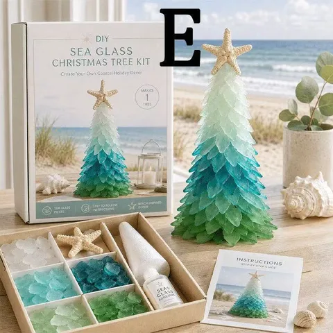 DIY Zeeglas Kerstboom Kust Oceaan Thema Handgemaakte Feestdecoratie Met Glasfragmenten Zeester Lijm En Montagehandleiding