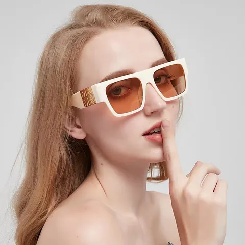 Oversize Quadratische Sonnenbrille Für Damen Herren PC Rahmen AC Linse UV400 Schutz Metall Buchstaben Dekor Mode Brille 5406